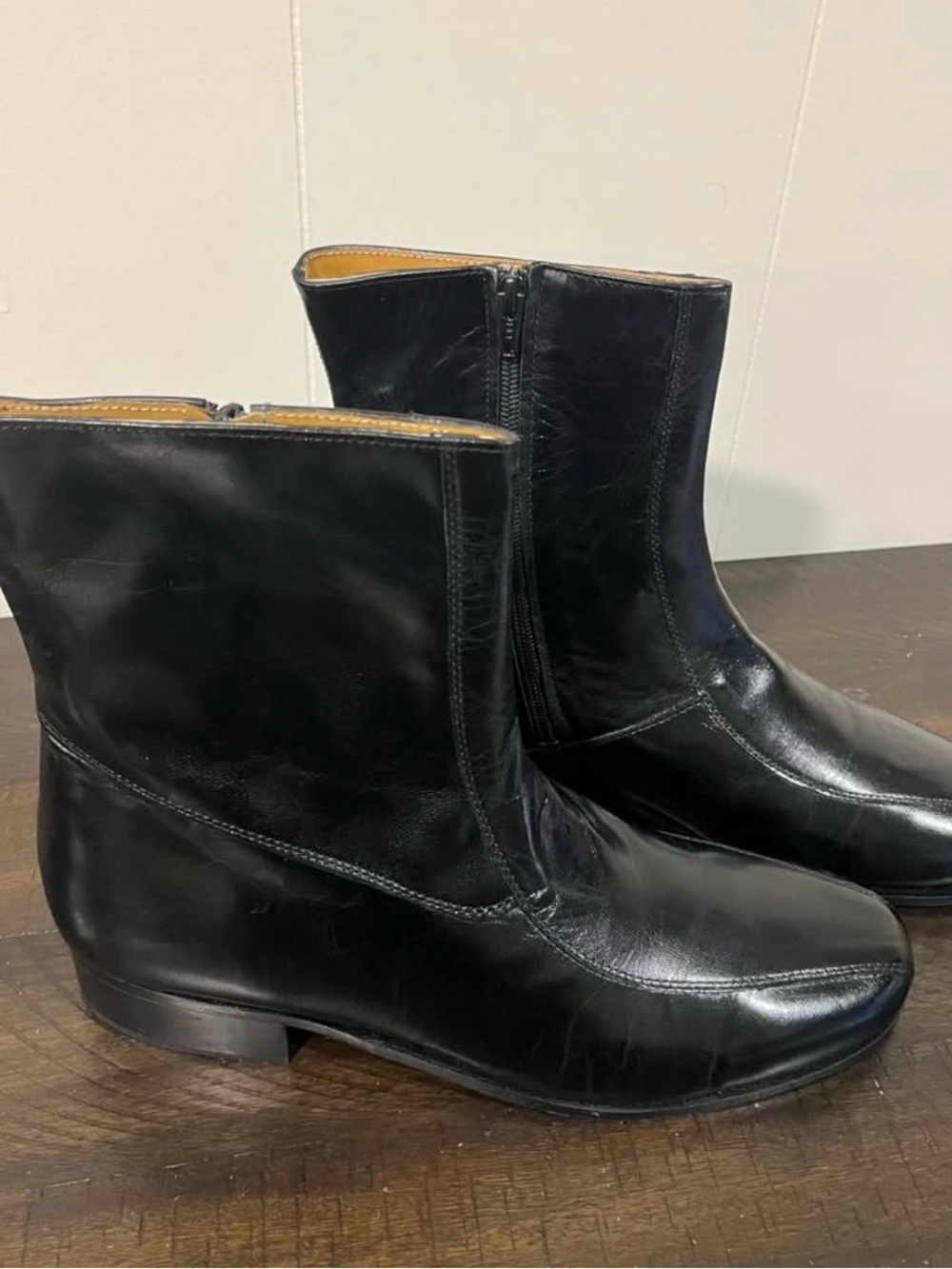 Men's Black Leather Zip Ankle Boots